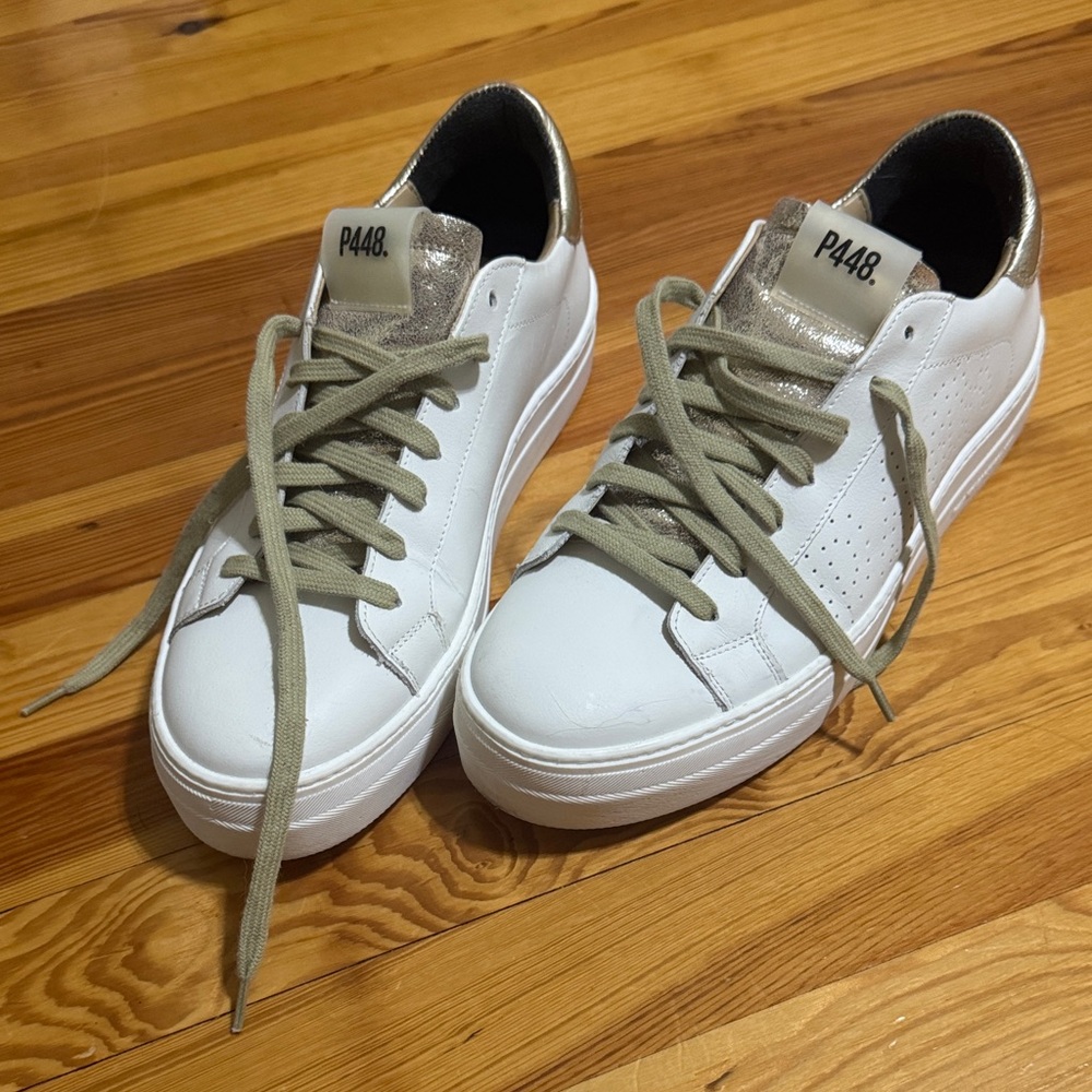 P448 White Sneakers with Silver Highlights